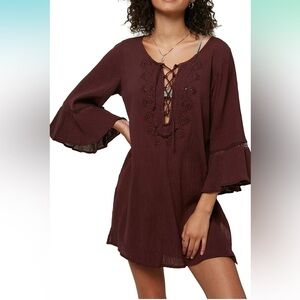 O'Neill Burgundy Sheer Lace-Up Swim Cover
